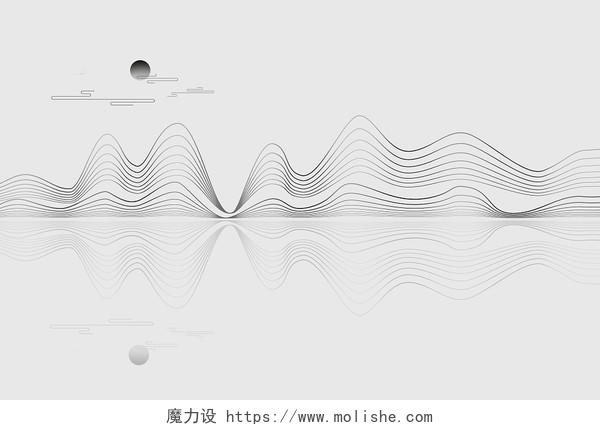 新中式山水线条风景写意装饰画简约手绘背景意境山水